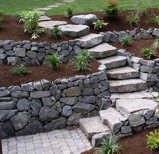 dry stone retaining walls and steps